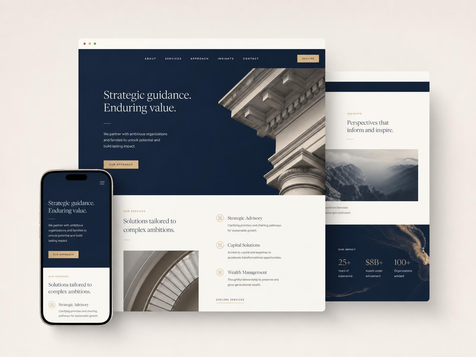 Layered presentations of professional business websites designed by Brave Bull